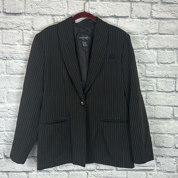 Requirements Dark Brown and White Pinstripe Blazer Size 10 - Picture 1 of 6